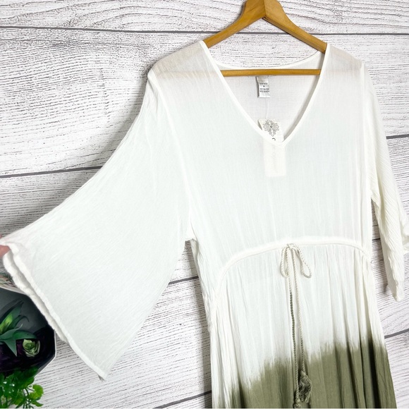 NWT Boho Chic White & Olive Green Maxi Dress Size Medium - Picture 7 of 8